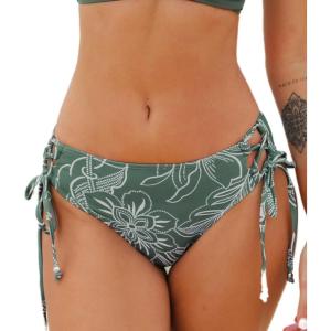 CUPSHE Women Swimsuit Bikini Bottom String Cheeky Side Tie Low Rise Bathing Suit(Dark Green/Floral)