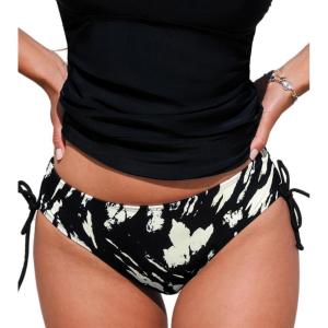 CUPSHE Women’s Bikini Bottoms Mid Rise Adjustable Drawstings Full Coverage Swimsuit Only Bottoms(Black Camouflage)