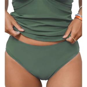 CUPSHE Women’s Bikini Bottoms Mid Rise Swimsuit Only Bottoms Full Coverage Bathing Suits(Forest Green)