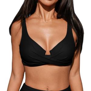 CUPSHE Womens Bikini Top Swimsuit Underwire Wrapped Top Sweetheart Neck Adjustable Straps Back Hook(Black)