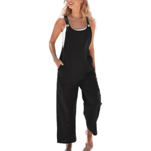 CUPSHE Women’s Casual Loose Overalls Jumpsuits Sleeveless Overall Scoop Neck Button Front Outfit Casual Beach Green(Black)