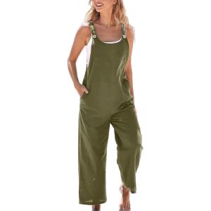 CUPSHE Women’s Casual Loose Overalls Jumpsuits Sleeveless Overall Scoop Neck Button Front Outfit Casual Beach Green(Green)
