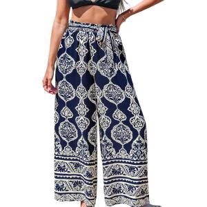 CUPSHE Women’s Cover up Boho Floral Print Sarong Pants High Waist Wrap Cover-Up Pant(Black-white)