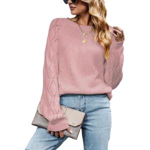 CUPSHE Womens Fall Sweater Long Sleeve Crewneck Knit Lightweight Pullover Sweater Top(Blush Pink)