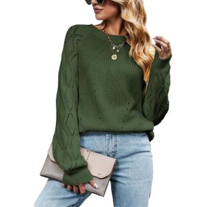 CUPSHE Womens Fall Sweater Long Sleeve Crewneck Knit Lightweight Pullover Sweater Top(Olive Green)