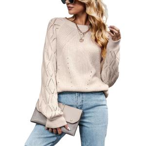 CUPSHE Womens Fall Sweater Long Sleeve Crewneck Knit Lightweight Pullover Sweater Top(Pink)