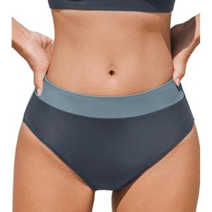 CUPSHE Womens High Waisted Bikini Bottom Color Block Bathing Suit(Dark Teal/Dark Grey)