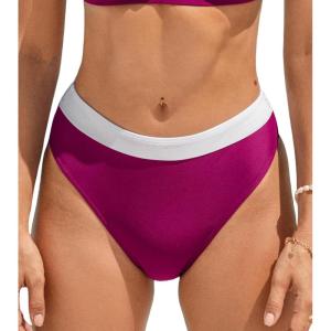CUPSHE Womens High Waisted Bikini Bottom Color Block Bathing Suit(Magenta Purple/White)