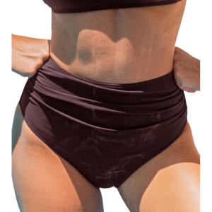 CUPSHE Women’s High Waisted Bikini Bottom Swimsuit Tummy Control Ruched Classic Full Coverage Swim Bottom Only(Brown)
