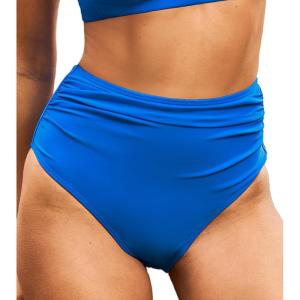 CUPSHE Women’s High Waisted Bikini Bottom Swimsuit Tummy Control Ruched Classic Full Coverage Swim Bottom Only(Royal Blue)