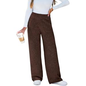 CUPSHE Women’s Knit Pants Wide Leg High Waist Casual Lounge Stretch Cozy Trousers Fall Winter(Coffee Brown)