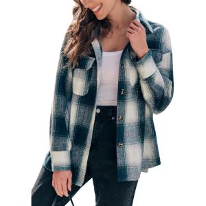 CUPSHE Women’s Long Sleeve T-Shirt Casual Loose Blouses Button Down Shirt Tops with Pocket(Plaid)
