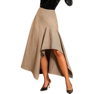 CUPSHE Women’s Midi Skirts Asymmetrical Ruffle A Line Flowy Elegant Long Skirt High Waisted Casual Vacation Outfits(Grey)