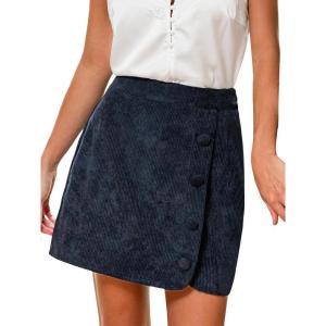 CUPSHE Women’s Mini Corduroy Skirts Buttons High Waist Side Zip Above Knee Casual Outfits(Navy)