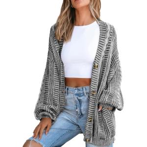 CUPSHE Women’s Oversized Cardigan Sweater Open Front 2025 Fall Long Sleeve Chunky Knit Button Loose Outwear with Pockets(Black)