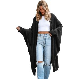 CUPSHE Women’s Oversized Cardigan Sweater Open Front 2025 Fall Long Sleeve Soft Knit Casual Sweaters Outwear(Black)