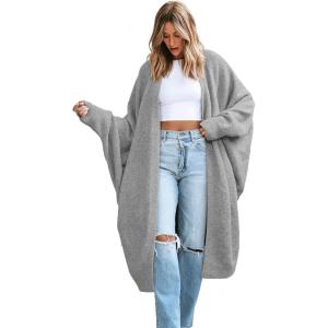 CUPSHE Women’s Oversized Cardigan Sweater Open Front 2025 Fall Long Sleeve Soft Knit Casual Sweaters Outwear(Grey)