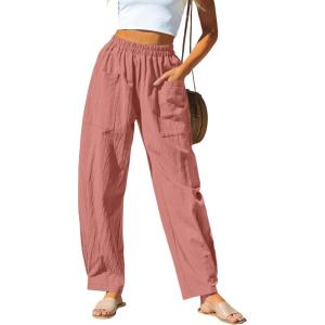 CUPSHE Women’s Pants Patch Pocket Tapered Leg Elastic Waist Long Pant Casual Beach Vacation Running(Brick Red)