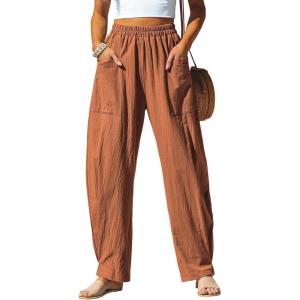 CUPSHE Women’s Pants Patch Pocket Tapered Leg Elastic Waist Long Pant Casual Beach Vacation Running(Brown)