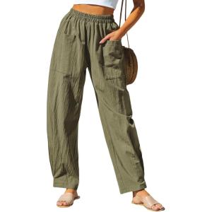 CUPSHE Women’s Pants Patch Pocket Tapered Leg Elastic Waist Long Pant Casual Beach Vacation Running(Green)