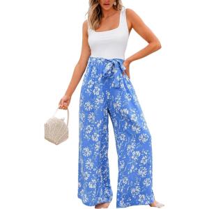 CUPSHE Women’s Romper Square Neck Sleeveless Belted Pocket Wide leg Maxi Outfit Casual Dressy(Blue Floral)