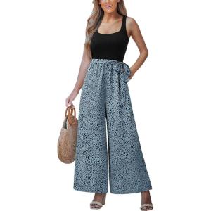CUPSHE Women’s Romper Square Neck Sleeveless Belted Pocket Wide leg Maxi Outfit Casual Dressy(Blue-black)