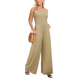 CUPSHE Women’s Romper Square Neck Sleeveless Jumpsuit Straight leg Outfit Casual Dressy(Khaki)