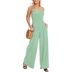 CUPSHE Women’s Romper Square Neck Sleeveless Jumpsuit Straight leg Outfit Casual Dressy(Mint)