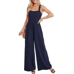 CUPSHE Women’s Romper Square Neck Sleeveless Jumpsuit Straight leg Outfit Casual Dressy(Navy)