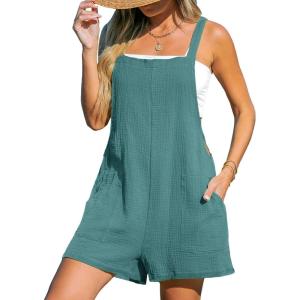 CUPSHE Women’s Rompers Sleeveless Square Neck Jumpsuits Wide Leg Bib Overall with Pockets Outfit Casual Beach(Blue)