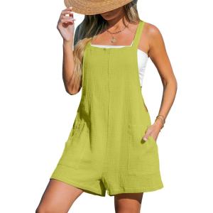 CUPSHE Women’s Rompers Sleeveless Square Neck Jumpsuits Wide Leg Bib Overall with Pockets Outfit Casual Beach(Yellow)