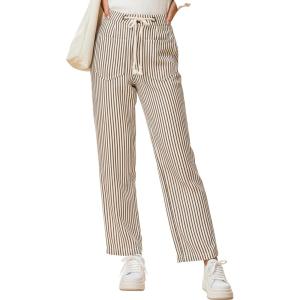 CUPSHE Womens Striped Trousers Wide Leg Pinstripe Beach Pants Cute Casual Lounge Pajama Palazzo Pant with Pockets(Brown)