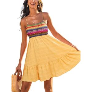 CUPSHE Womens Summer Dresses Sleeveless Paisley Beach Ruffled Spaghetti Straps Casual Vacation Mini Cover Up Dress(Yellow)