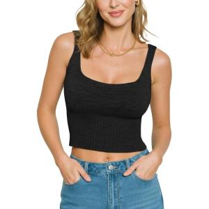 CUPSHE Womens Sweater Vest Scroop Neck Sleeveless Sexy Knit Cropped Tank Tops Fall Outfits 2025(Black)