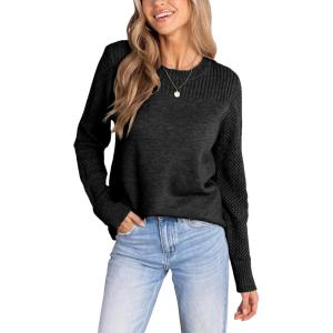 CUPSHE Womens Sweaters Casual Long Sleeve Pullover Sweaters Crewneck Soft Knit Jumper Top(Black)