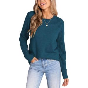 CUPSHE Womens Sweaters Casual Long Sleeve Pullover Sweaters Crewneck Soft Knit Jumper Top(Blue)