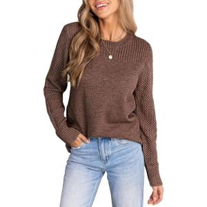 CUPSHE Womens Sweaters Casual Long Sleeve Pullover Sweaters Crewneck Soft Knit Jumper Top(Brown)