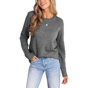 CUPSHE Womens Sweaters Casual Long Sleeve Pullover Sweaters Crewneck Soft Knit Jumper Top(Grey)
