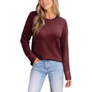 CUPSHE Womens Sweaters Casual Long Sleeve Pullover Sweaters Crewneck Soft Knit Jumper Top(Red)