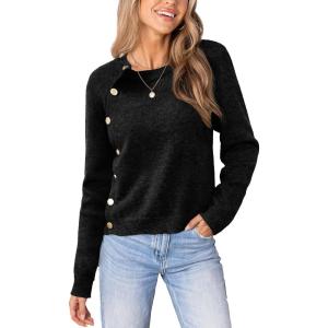 CUPSHE Womens Sweaters Long Sleeve Crew Neck Trendy Sweater Tops for Fall(Black)