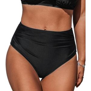 CUPSHE Womens Swimsuit Bikini Bottom High Waisted Bathing Suit Ruched Full Coverage(Black)
