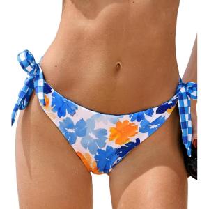 CUPSHE Womens Swimsuit Bikini Reversible Bottom Side Tie(White/Blue/Orange)
