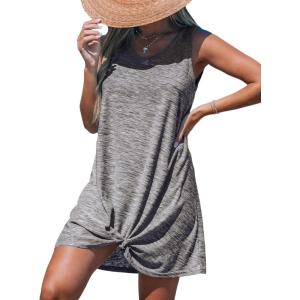 CUPSHE Womens Swimsuit Coverup Sleeveless Swimwear Beach Cover Ups Sheer Twisted Basic Tank Dress(Brown)