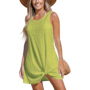 CUPSHE Womens Swimsuit Coverup Sleeveless Swimwear Beach Cover Ups Sheer Twisted Basic Tank Dress(Green2)