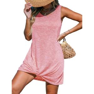 CUPSHE Womens Swimsuit Coverup Sleeveless Swimwear Beach Cover Ups Sheer Twisted Basic Tank Dress(Pink)