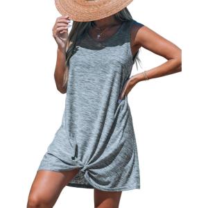 CUPSHE Womens Swimsuit Coverup Sleeveless Swimwear Beach Cover Ups Sheer Twisted Basic Tank Dress(Slate Gray)
