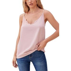 CUPSHE Womens Tank Tops V Neck Button Down Casual Cami Blouses Summer Sleeveless Basic Tank Shirt(A-pink)