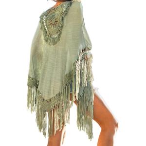 CUPSHE Women’s Tassel Long Kimono Cardigans Beach Swimsuit Bikini Cover Up(Green)