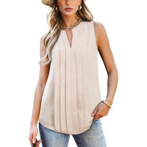 CUPSHE Womens Top Lace Split Neck Sleeveless Shirts Dressy Tank Coverup 2025 Fashion Blouse Summer Casual(Beige)