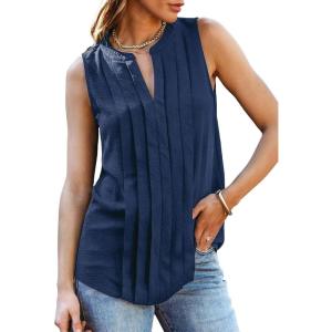 CUPSHE Womens Top Lace Split Neck Sleeveless Shirts Dressy Tank Coverup 2025 Fashion Blouse Summer Casual(Navy)